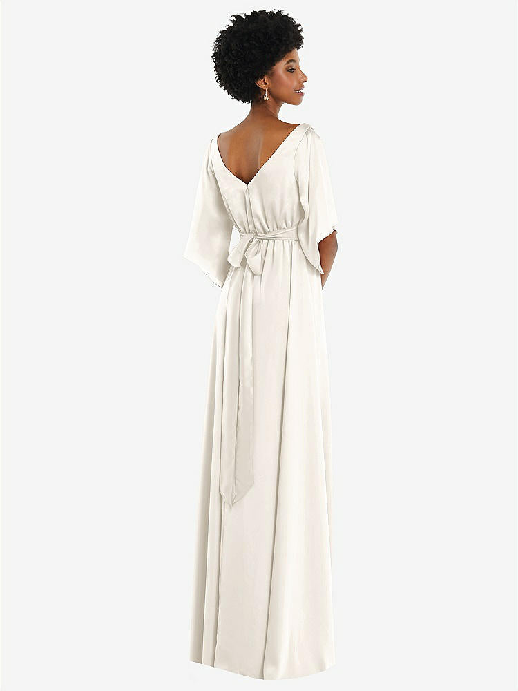 【STYLE: 3102】Asymmetric Bell Sleeve Wrap Maxi Dress with Front Slit【COLOR: Ivory】