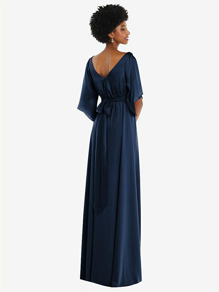 【NEW】【STYLE: 3102】非対称 ベル スリーブ ラップ マキシ ドレス 前面 スリット【COLOR: Midnight Navy】【SIZE: 00-30W】