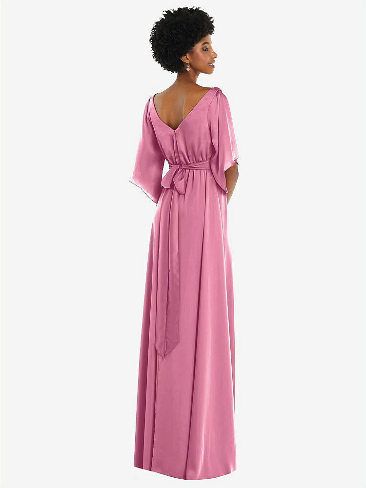 【NEW】【STYLE: 3102】非対称 ベル スリーブ ラップ マキシ ドレス 前面 スリット【COLOR: Orchid Pink】【SIZE: 00-30W】