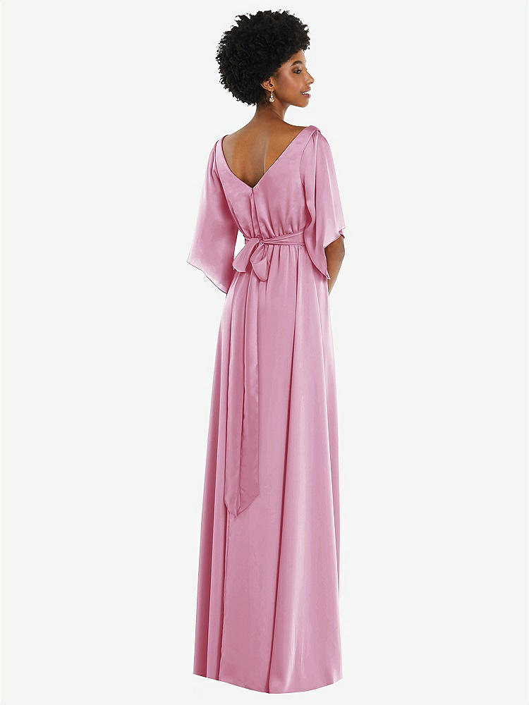 【NEW】【STYLE: 3102】非対称 ベル スリーブ ラップ マキシ ドレス 前面 スリット【COLOR: Powder Pink】【SIZE: 00-30W】