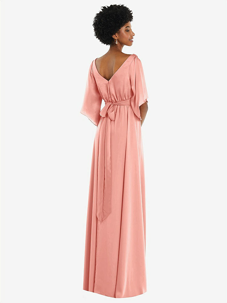 【STYLE: 3102】Asymmetric Bell Sleeve Wrap Maxi Dress with Front Slit【COLOR: Rose - PANTONE Rose Quartz】
