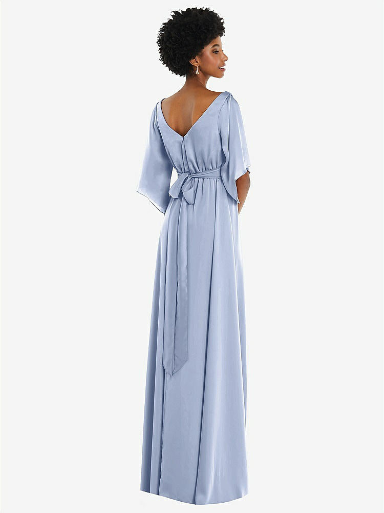 【NEW】【STYLE: 3102】非対称 ベル スリーブ ラップ マキシ ドレス 前面 スリット【COLOR: Sky Blue】【SIZE: 00-30W】