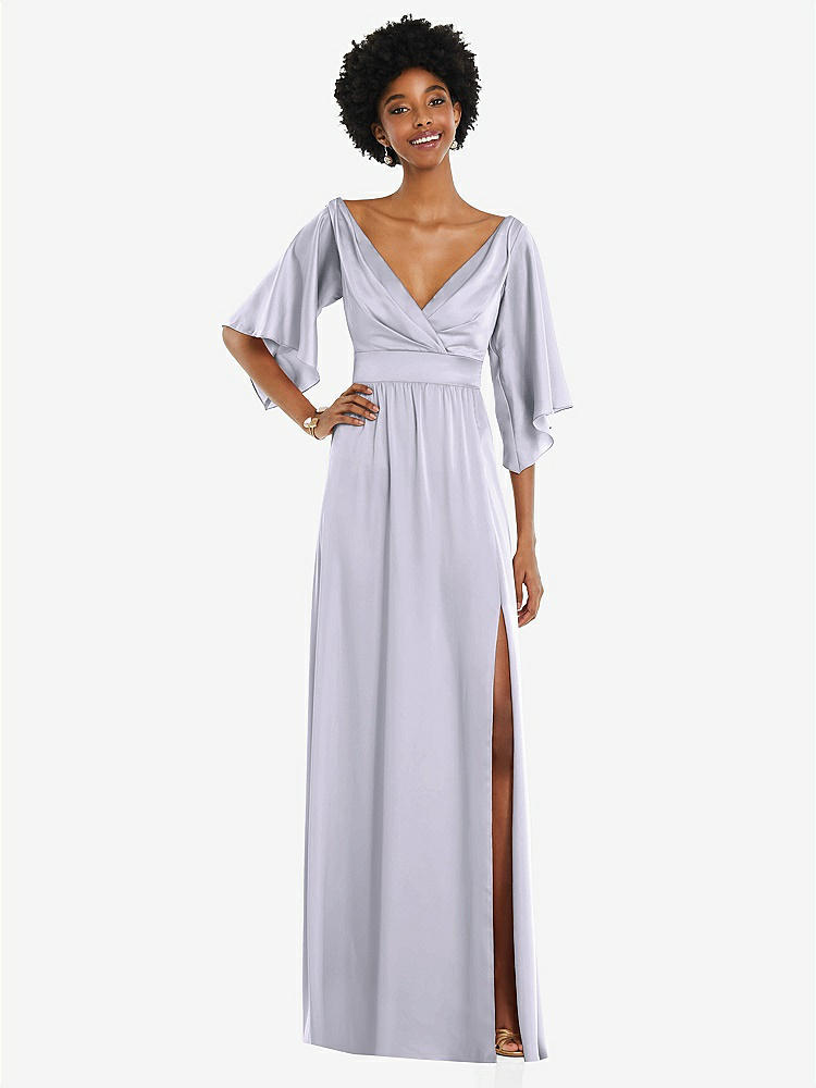 【NEW】【STYLE: 3102】非対称 ベル スリーブ ラップ マキシ ドレス 前面 スリット【COLOR: Silver Dove】【SIZE: 00-30W】