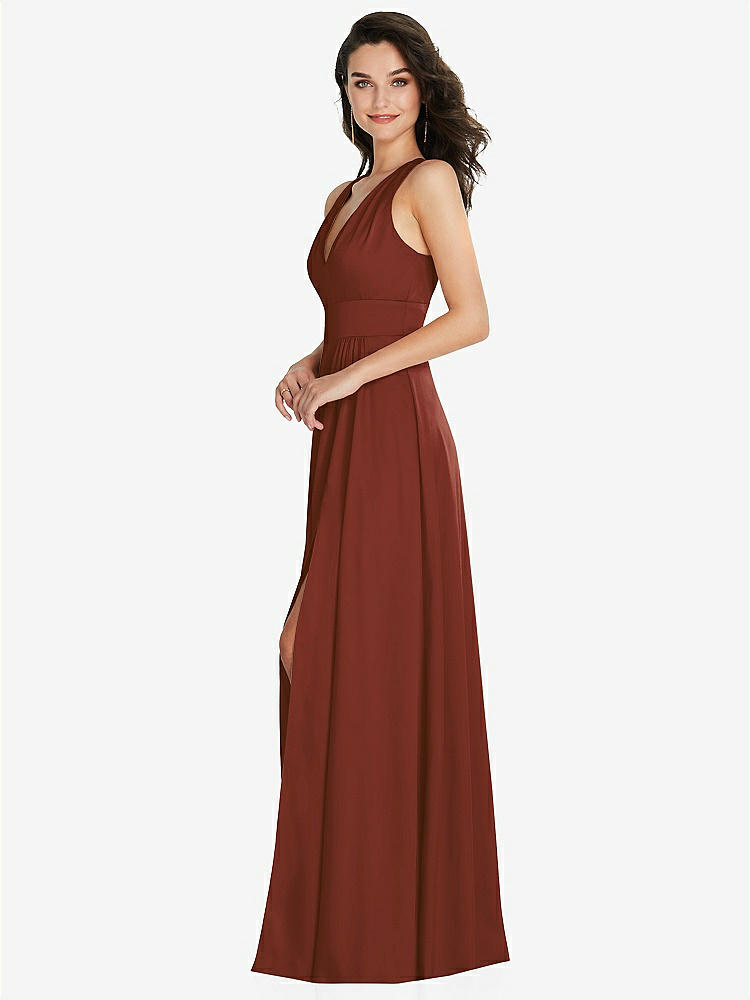 【NEW】【STYLE: 6863】Shirred 肩 Criss Cross Back Maxi ドレス 前面 スリット【COLOR: Auburn Moon】【SIZE: 00-30W】