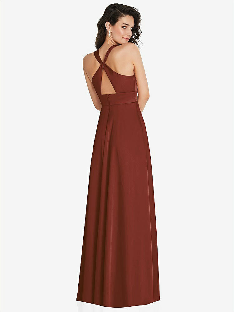 【NEW】【STYLE: 6863】Shirred 肩 Criss Cross Back Maxi ドレス 前面 スリット【COLOR: Auburn Moon】【SIZE: 00-30W】