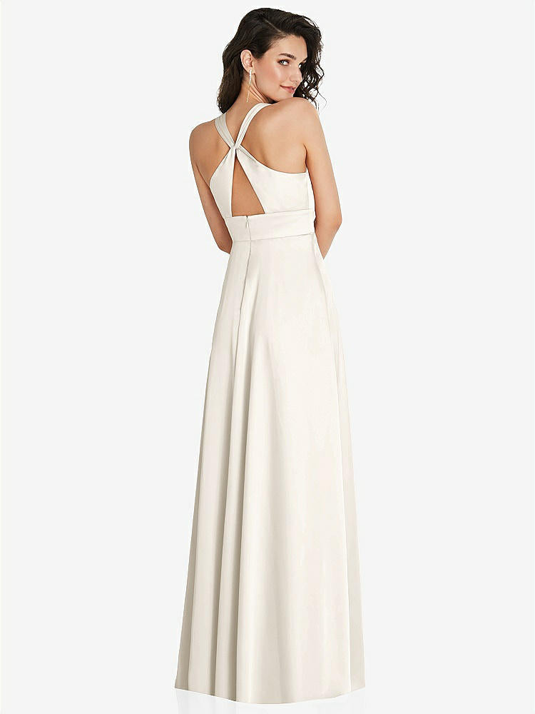 【STYLE: 6863】Shirred Shoulder Criss Cross Back Maxi Dress with Front Slit【COLOR: Ivory】
