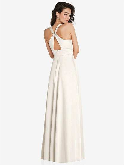【NEW】【STYLE: 6863】Shirred 肩 Criss Cross Back Maxi ドレス 前面 スリット【COLOR: Ivory】【SIZE: 00-30W】