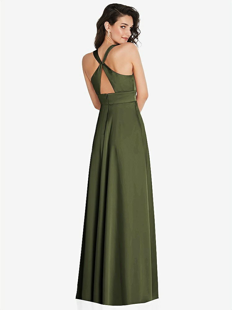 【STYLE: 6863】Shirred Shoulder Criss Cross Back Maxi Dress with Front Slit【COLOR: Olive Green】