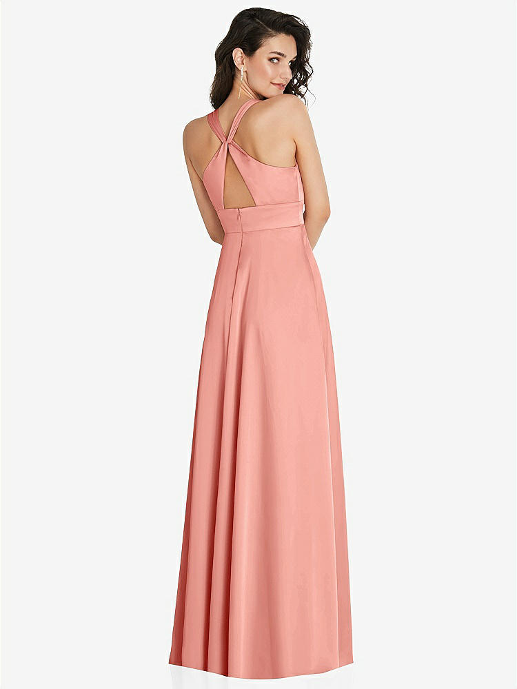 【NEW】【STYLE: 6863】Shirred 肩 Criss Cross Back Maxi ドレス 前面 スリット【COLOR: Rose - PANTONE Rose Quartz】【SIZE: 00-30W】