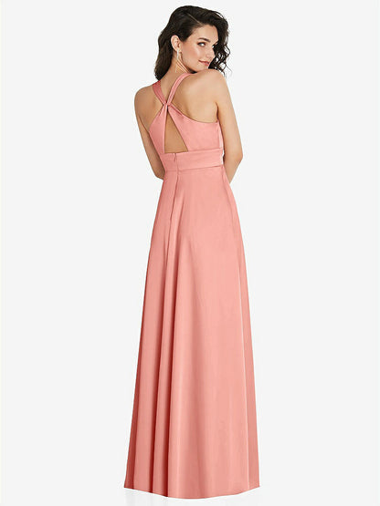 【NEW】【STYLE: 6863】Shirred 肩 Criss Cross Back Maxi ドレス 前面 スリット【COLOR: Rose - PANTONE Rose Quartz】【SIZE: 00-30W】