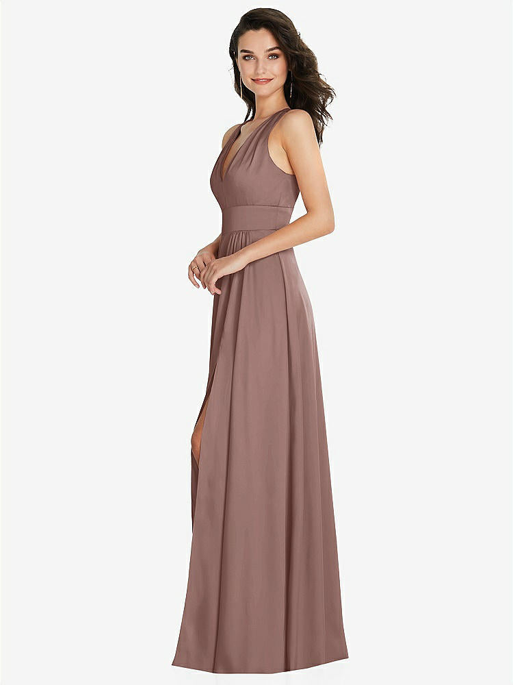 【STYLE: 6863】Shirred Shoulder Criss Cross Back Maxi Dress with Front Slit【COLOR: Sienna】