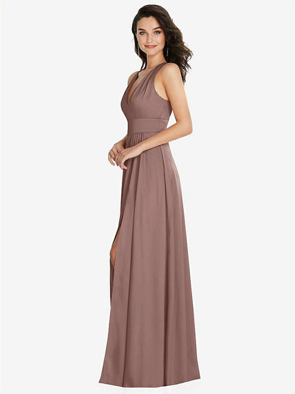 【STYLE: 6863】Shirred Shoulder Criss Cross Back Maxi Dress with Front Slit【COLOR: Sienna】