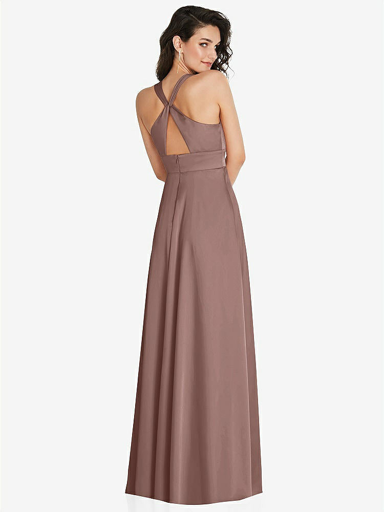 【STYLE: 6863】Shirred Shoulder Criss Cross Back Maxi Dress with Front Slit【COLOR: Sienna】