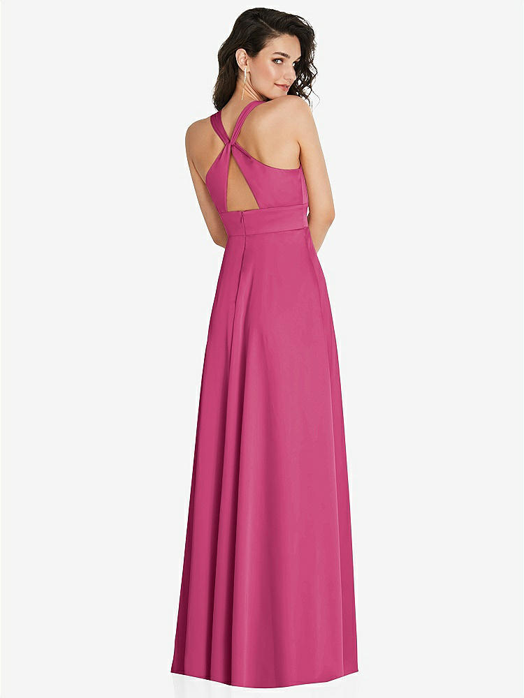 【NEW】【STYLE: 6863】Shirred 肩 Criss Cross Back Maxi ドレス 前面 スリット【COLOR: Tea Rose】【SIZE: 00-30W】