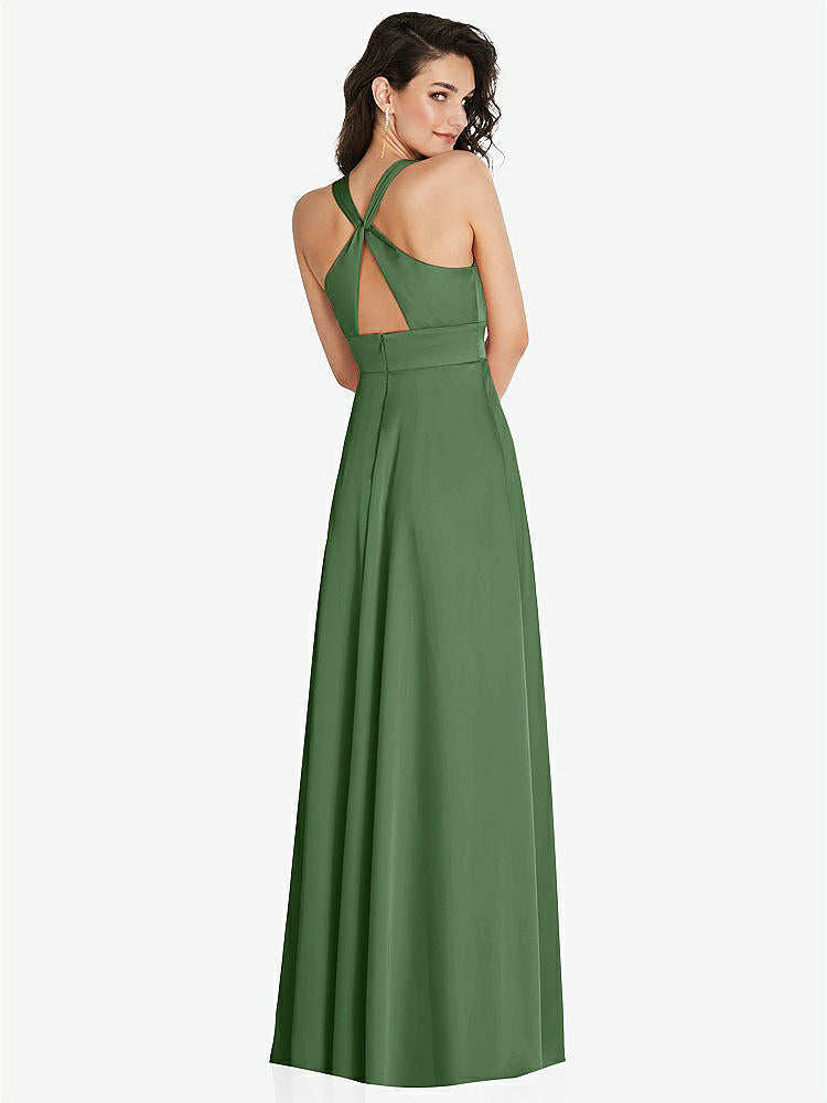 【STYLE: 6863】Shirred Shoulder Criss Cross Back Maxi Dress with Front Slit【COLOR: Vineyard Green】