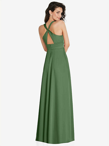 【STYLE: 6863】Shirred Shoulder Criss Cross Back Maxi Dress with Front Slit【COLOR: Vineyard Green】