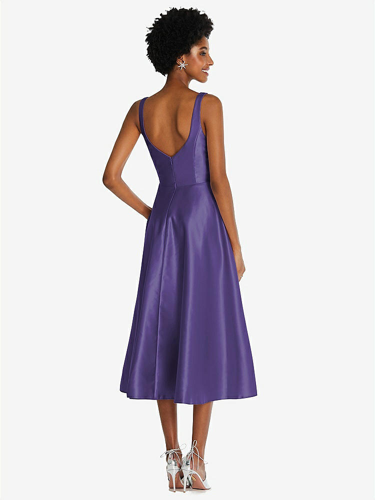 【STYLE: TH092】Square Neck Full Skirt Satin Midi Dress with Pockets【COLOR: Regalia - PANTONE Ultra Violet】
