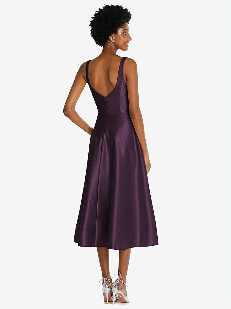 【NEW】【STYLE: TH092】正方形 首 フル スカート サテン MIDI ドレス ポケット付き【COLOR: Aubergine】【SIZE: 00-30W】