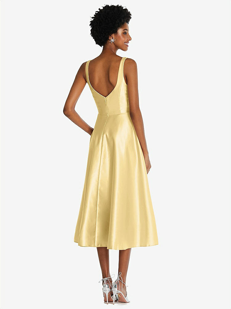 【NEW】【STYLE: TH092】正方形 首 フル スカート サテン MIDI ドレス ポケット付き【COLOR: Buttercup】【SIZE: 00-30W】