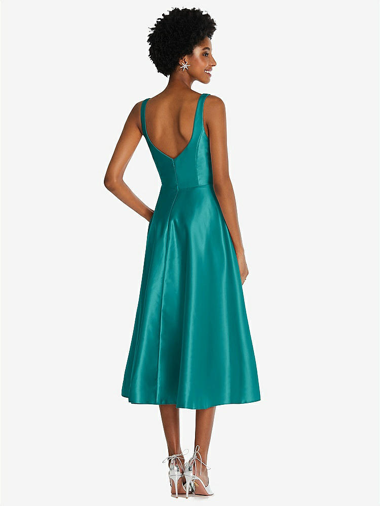 【NEW】【STYLE: TH092】正方形 首 フル スカート サテン MIDI ドレス ポケット付き【COLOR: Jade】【SIZE: 00-30W】