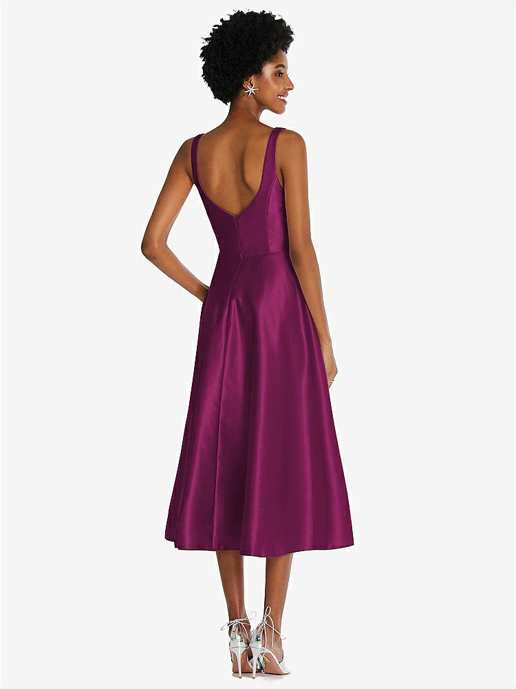 【NEW】【STYLE: TH092】正方形 首 フル スカート サテン MIDI ドレス ポケット付き【COLOR: Merlot】【SIZE: 00-30W】
