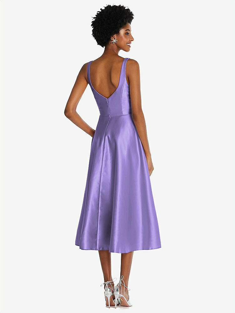 【STYLE: TH092】Square Neck Full Skirt Satin Midi Dress with Pockets【COLOR: Tahiti】