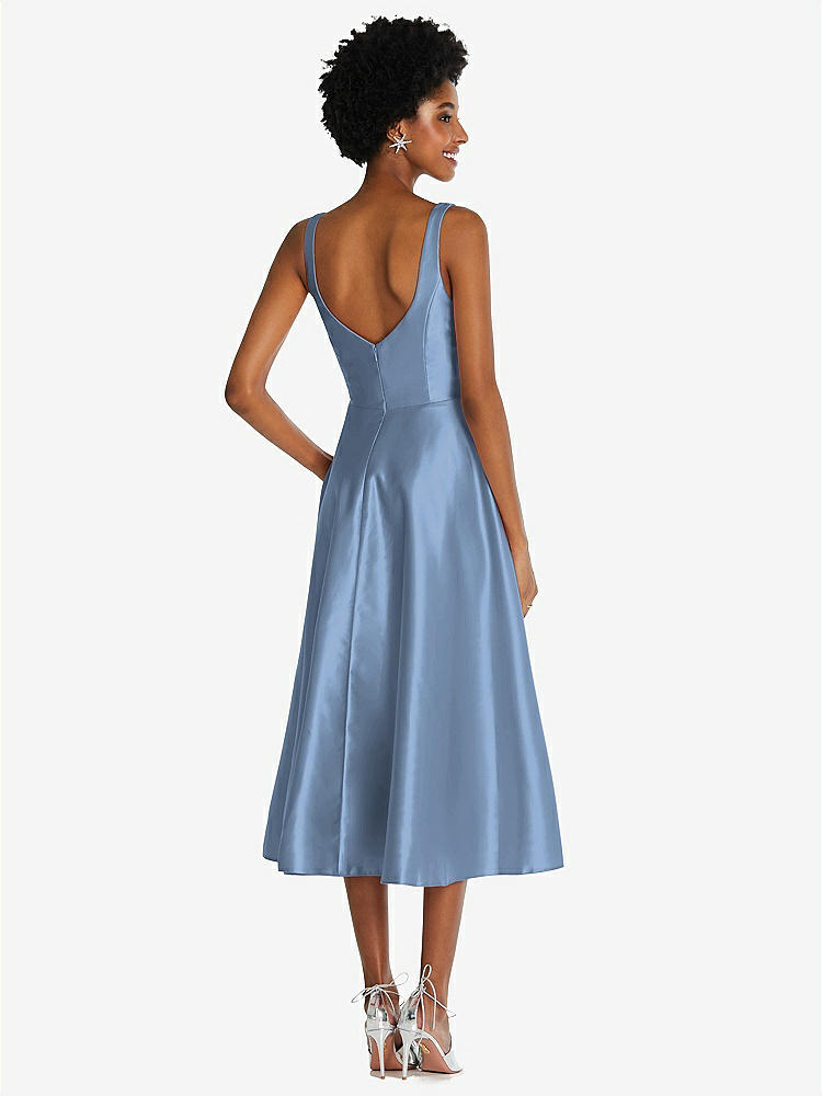【NEW】【STYLE: TH092】正方形 首 フル スカート サテン MIDI ドレス ポケット付き【COLOR: Windsor Blue】【SIZE: 00-30W】