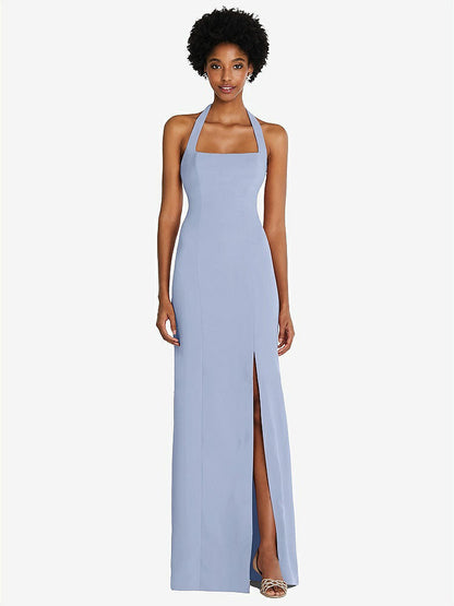 【STYLE: TH088】Tie Halter Open Back Trumpet Gown 【COLOR: Sky Blue】