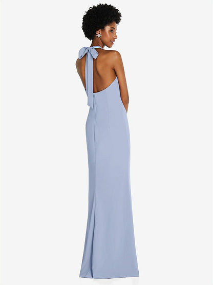 【STYLE: TH088】Tie Halter Open Back Trumpet Gown 【COLOR: Sky Blue】