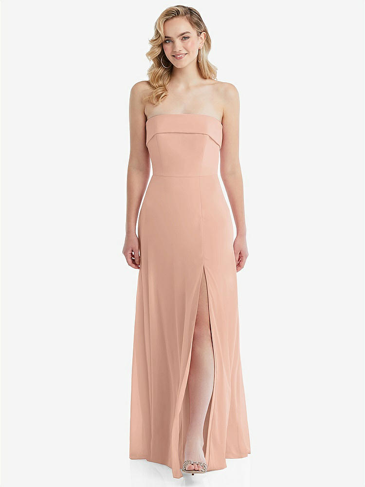 【STYLE: 1566】Cuffed Strapless Maxi Dress with Front Slit【COLOR: Pale Peach】