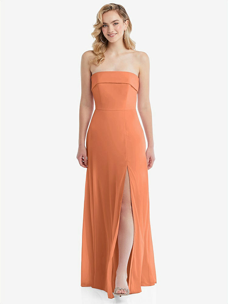 【STYLE: 1566】Cuffed Strapless Maxi Dress with Front Slit【COLOR: Sweet Melon】