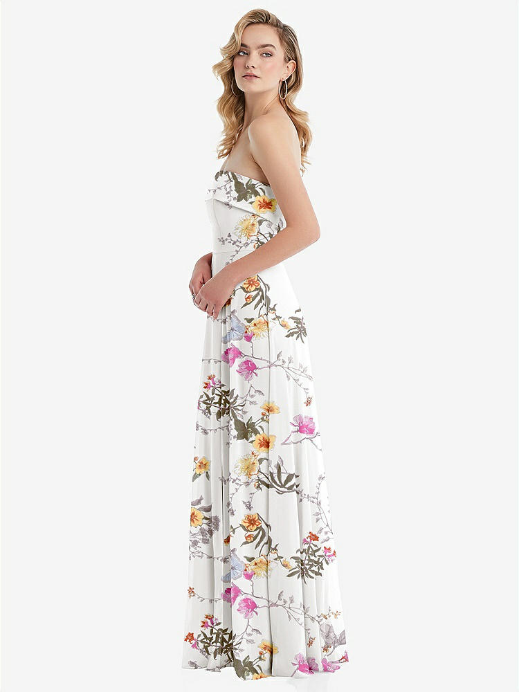 【STYLE: 1566】Cuffed Strapless Maxi Dress with Front Slit【COLOR: Butterfly Botanica Ivory】