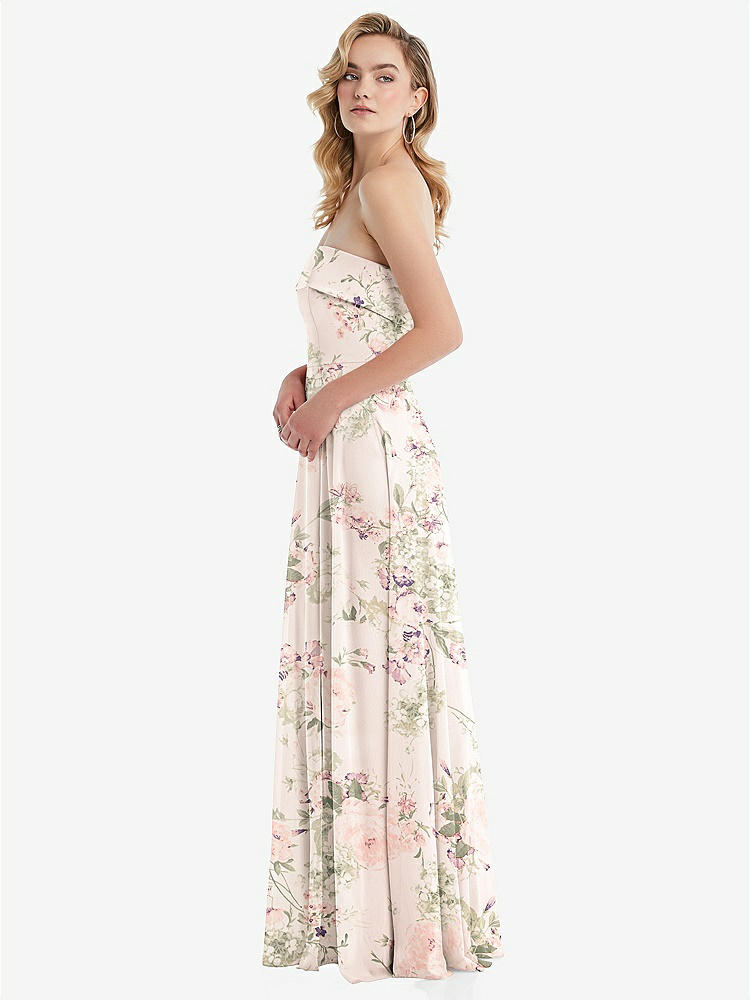 【STYLE: 1566】Cuffed Strapless Maxi Dress with Front Slit【COLOR: Blush Garden】