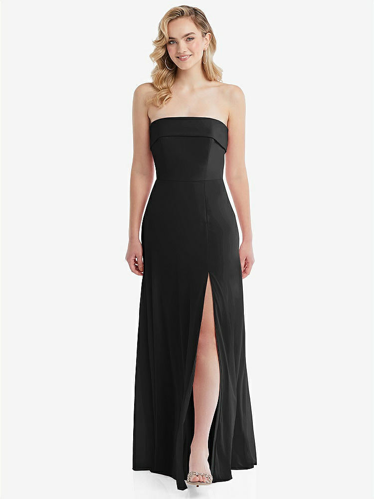 【STYLE: 1566】Cuffed Strapless Maxi Dress with Front Slit【COLOR: Black】