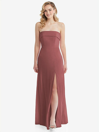 【STYLE: 1566】Cuffed Strapless Maxi Dress with Front Slit【COLOR: English Rose】