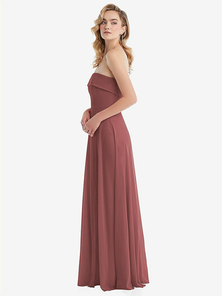 【STYLE: 1566】Cuffed Strapless Maxi Dress with Front Slit【COLOR: English Rose】