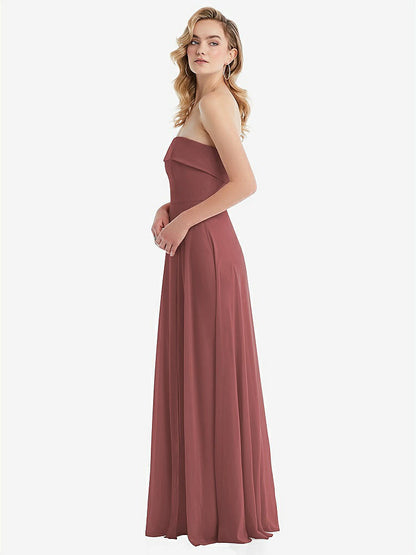 【STYLE: 1566】Cuffed Strapless Maxi Dress with Front Slit【COLOR: English Rose】