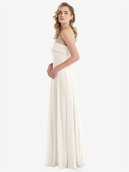【STYLE: 1566】Cuffed Strapless Maxi Dress with Front Slit【COLOR: Ivory】