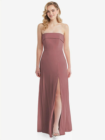 【STYLE: 1566】Cuffed Strapless Maxi Dress with Front Slit【COLOR: Rosewood】