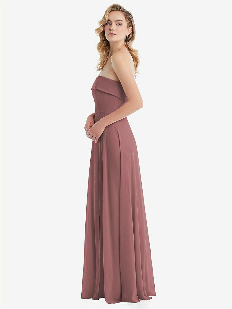 【STYLE: 1566】Cuffed Strapless Maxi Dress with Front Slit【COLOR: Rosewood】