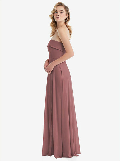 【STYLE: 1566】Cuffed Strapless Maxi Dress with Front Slit【COLOR: Rosewood】