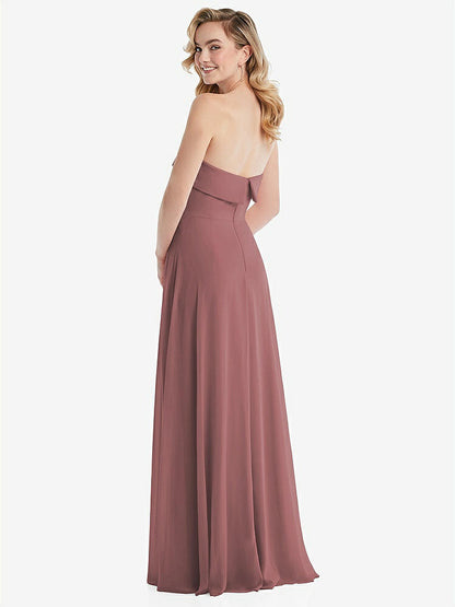 【STYLE: 1566】Cuffed Strapless Maxi Dress with Front Slit【COLOR: Rosewood】