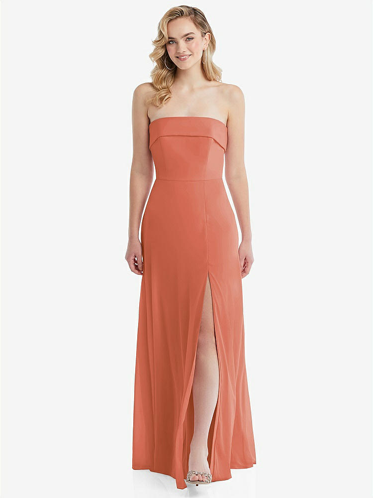 【STYLE: 1566】Cuffed Strapless Maxi Dress with Front Slit【COLOR: Terracotta Copper】