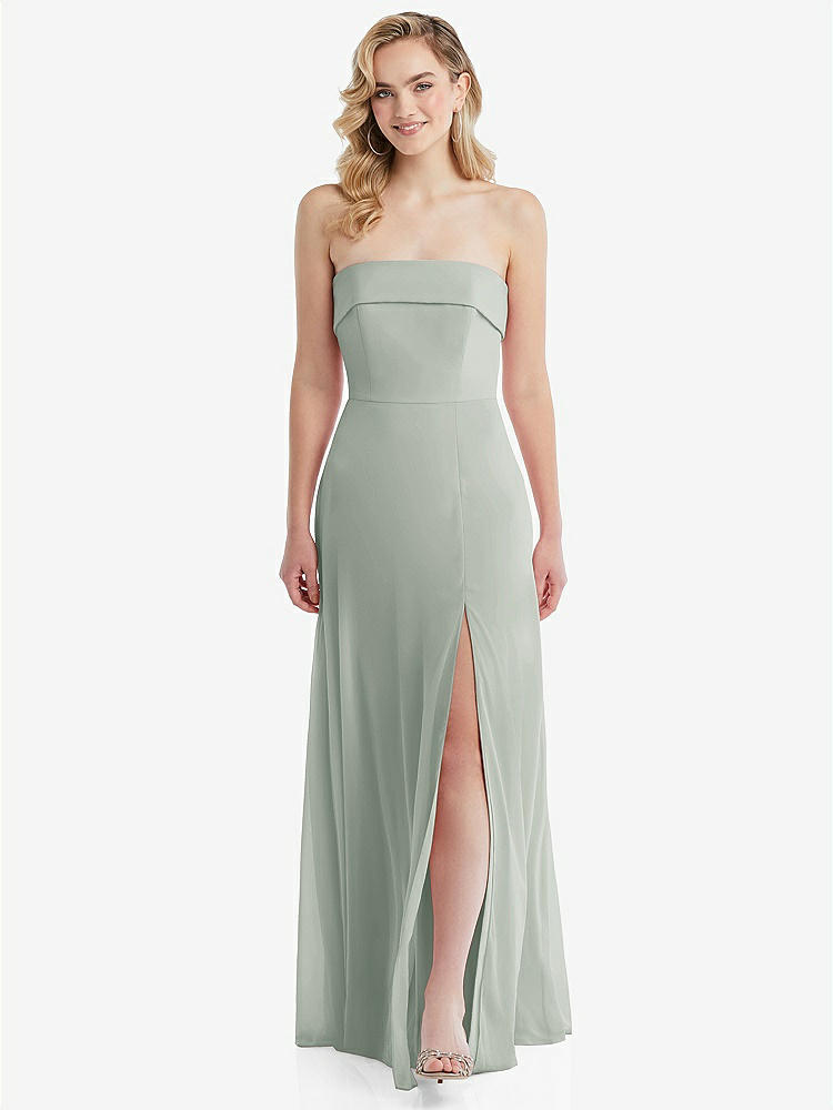 【STYLE: 1566】Cuffed Strapless Maxi Dress with Front Slit【COLOR: Willow Green】