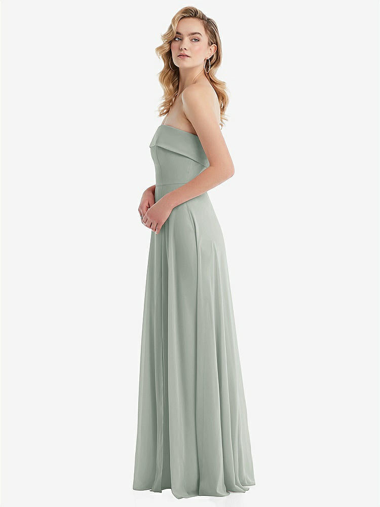 【STYLE: 1566】Cuffed Strapless Maxi Dress with Front Slit【COLOR: Willow Green】