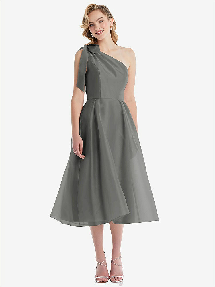【NEW】【STYLE: D835】スカーフタイ ワンショーダー オルガンディ MIDI ドレス 【COLOR: Charcoal Gray】【SIZE: 00-30W】