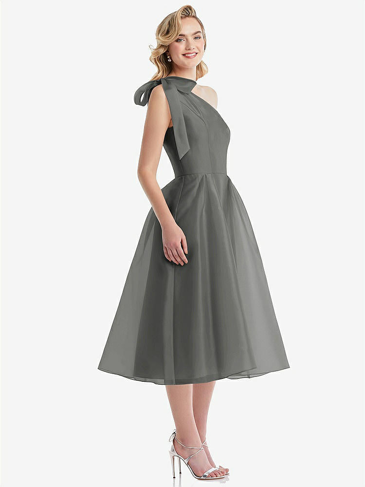 【NEW】【STYLE: D835】スカーフタイ ワンショーダー オルガンディ MIDI ドレス 【COLOR: Charcoal Gray】【SIZE: 00-30W】
