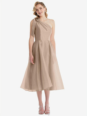 【NEW】【STYLE: D835】スカーフタイ ワンショーダー オルガンディ MIDI ドレス 【COLOR: Topaz】【SIZE: 00-30W】