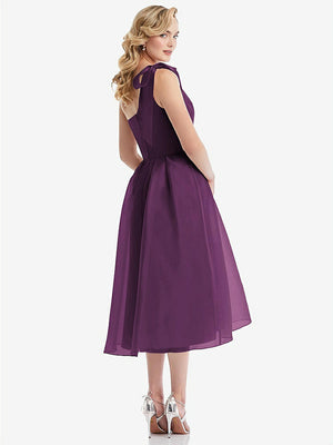 【STYLE: D835】Scarf-Tie One-Shoulder Organdy Midi Dress 【COLOR: Aubergine】