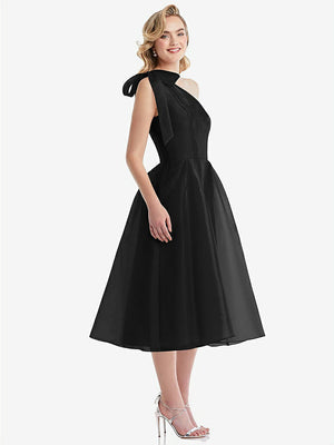 【NEW】【STYLE: D835】スカーフタイ ワンショーダー オルガンディ MIDI ドレス 【COLOR: Black】【SIZE: 00-30W】